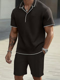 Trendy Contrast Trim Polo Shirt Set