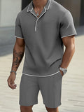 Trendy Contrast Trim Polo Shirt Set