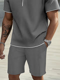 Trendy Contrast Trim Polo Shirt Set