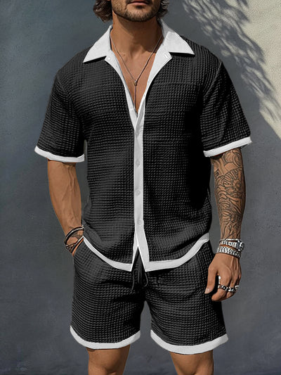 Casual Two-Tone Textured Shirt Set