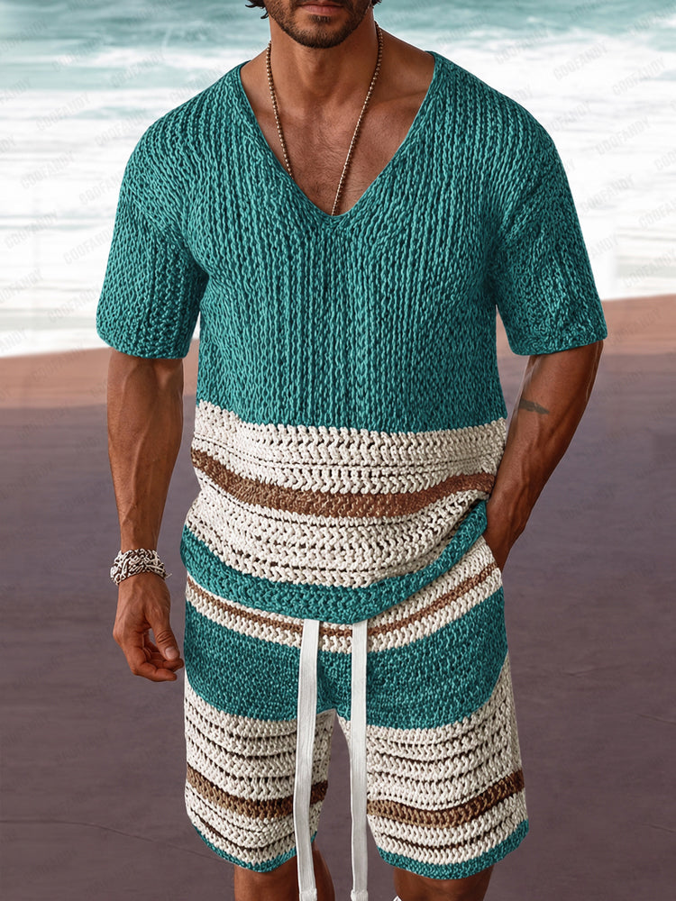 Men's Colorblock Stripe Crochet Knit Matching Set | Casual Style – COOFANDY