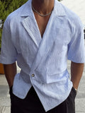 Stylish Slant Placket Stripe Cotton Shirt
