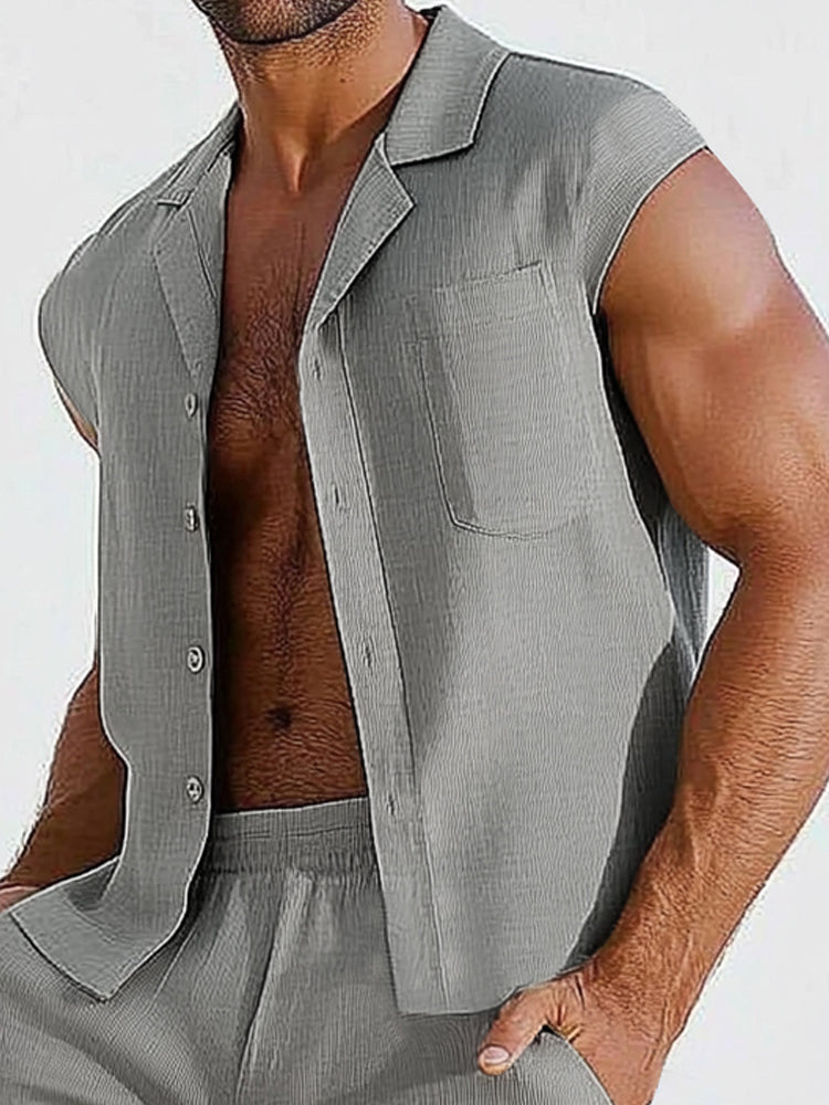 Breathable Textured Shirt Shorts Set