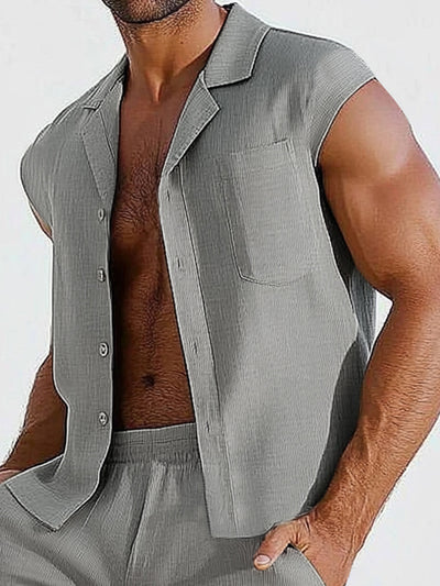 Breathable Textured Shirt Shorts Set