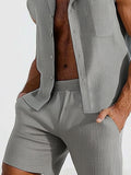 Breathable Textured Shirt Shorts Set
