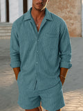 Loose Fit Stripe Cotton Shirt Shorts Set