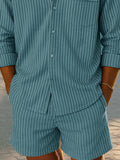 Loose Fit Stripe Cotton Shirt Shorts Set