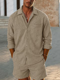 Loose Fit Stripe Cotton Shirt Shorts Set