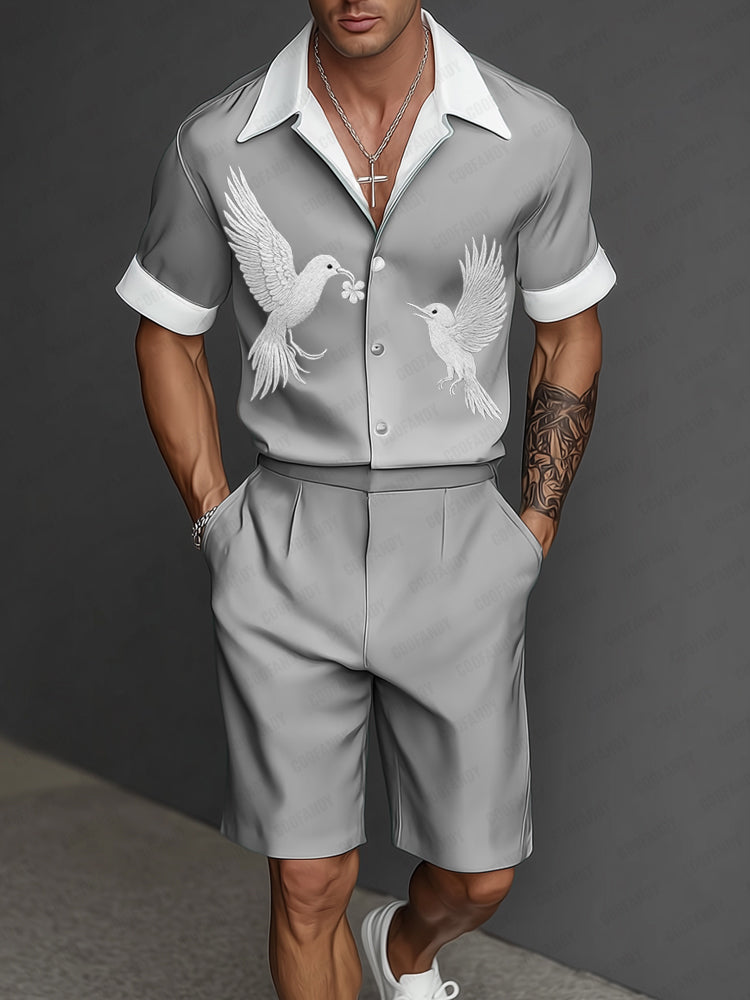 Luxury Contrast Embroidered Shirt Set