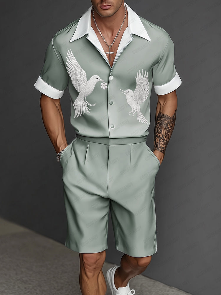 Luxury Contrast Embroidered Shirt Set