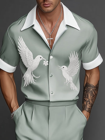 Luxury Contrast Embroidered Shirt Set