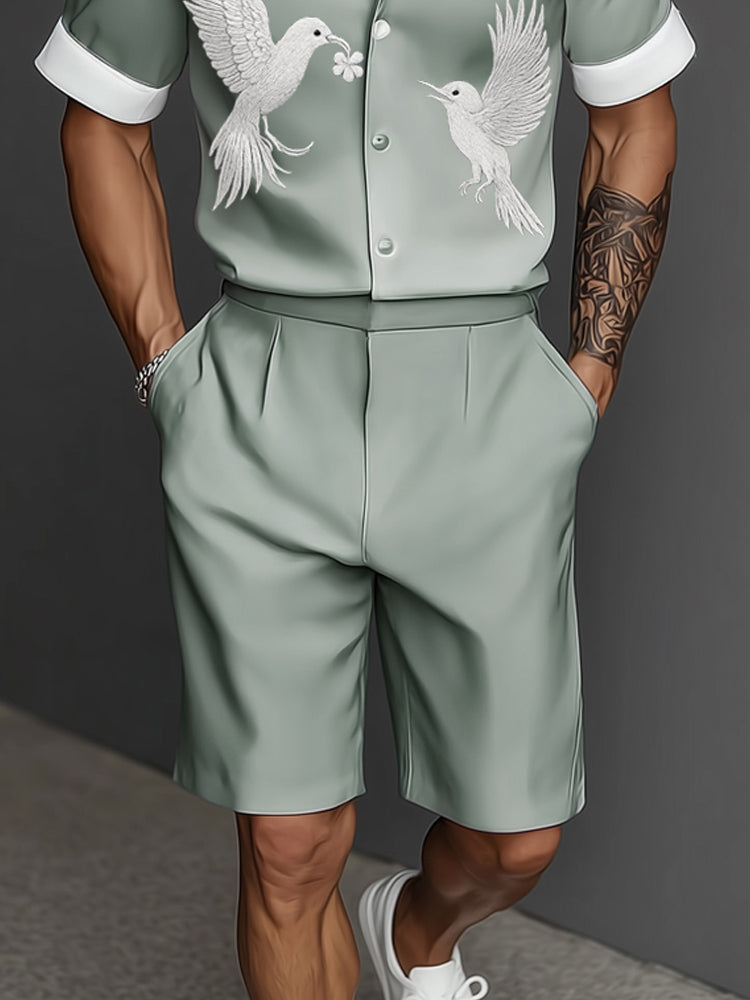 Luxury Contrast Embroidered Shirt Set