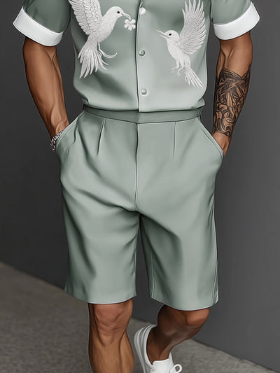 Luxury Contrast Embroidered Shirt Set