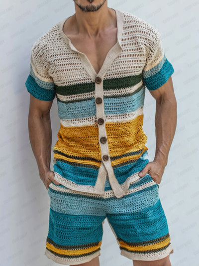 Resort Style Stripe Knit Casual Set