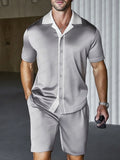 Casual Contrast Collar Satin Shirt Set