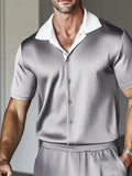 Casual Contrast Collar Satin Shirt Set
