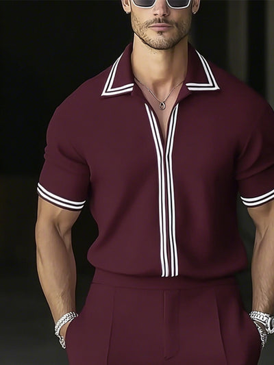 Stylish Leisure Stripe Shirt Shorts Set