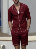 Casual Line Design Shirt Shorts Set