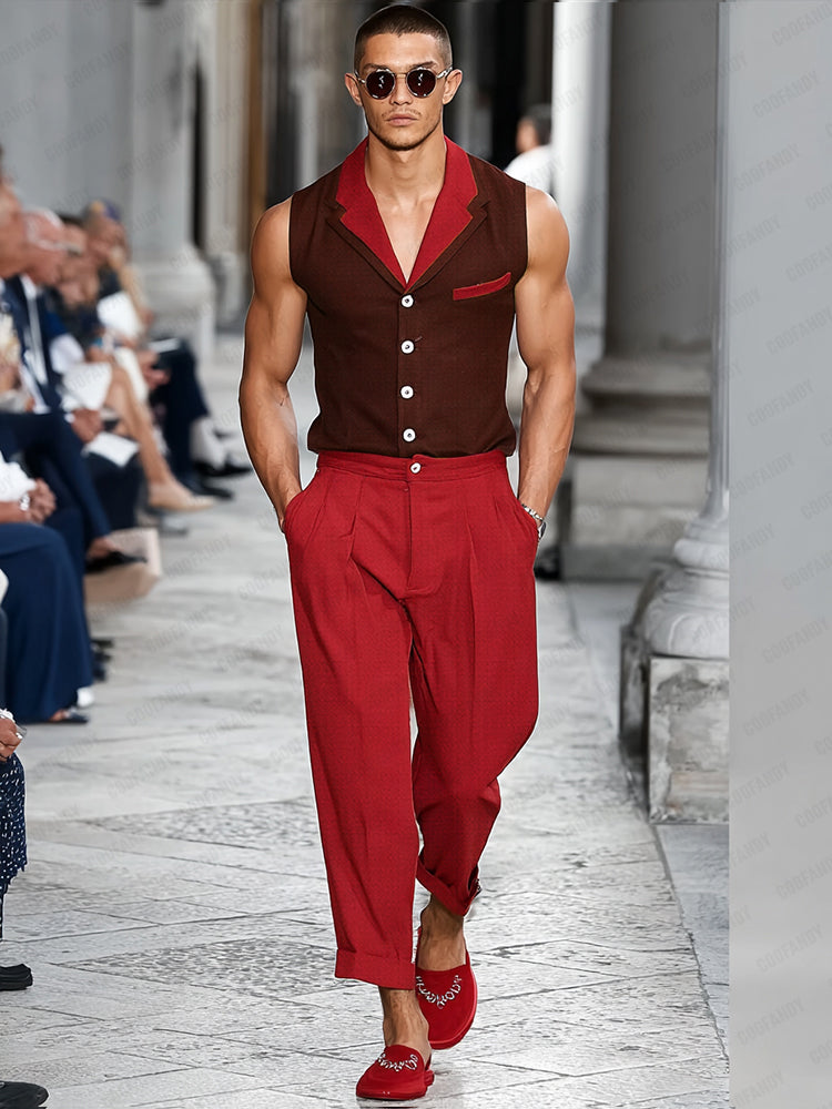 Mordern Contrast Suit Vest Pants Set