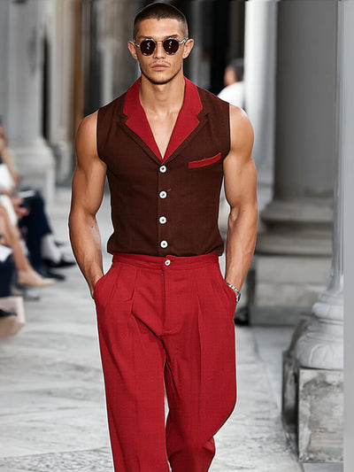 Mordern Contrast Suit Vest Pants Set
