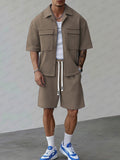 Utility Street Style Shirts Shorts Set