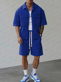 Utility Street Style Shirts Shorts Set
