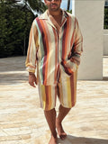 Trendy Stripe Printed Shirt Shorts Set