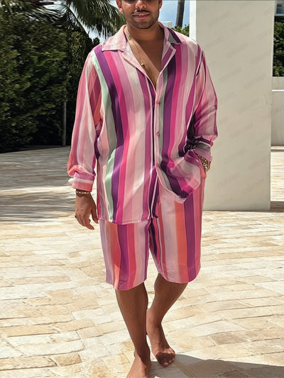 Trendy Stripe Printed Shirt Shorts Set