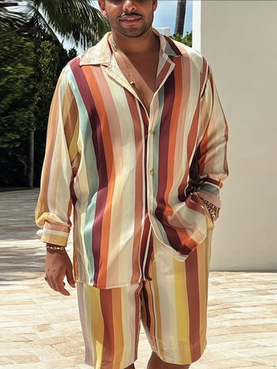 Trendy Stripe Printed Shirt Shorts Set