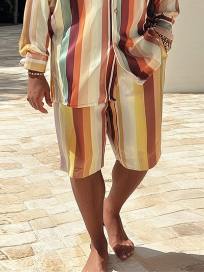 Trendy Stripe Printed Shirt Shorts Set