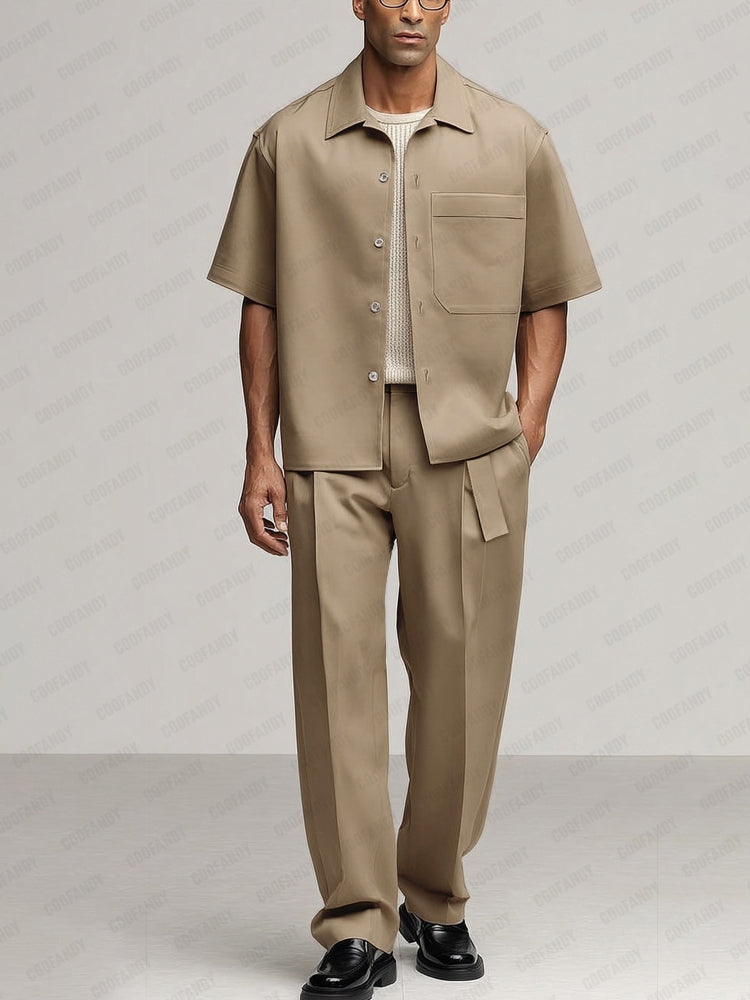 dress shirt slacks Elegant Simplicity Shirt Pants Set Khaki / M