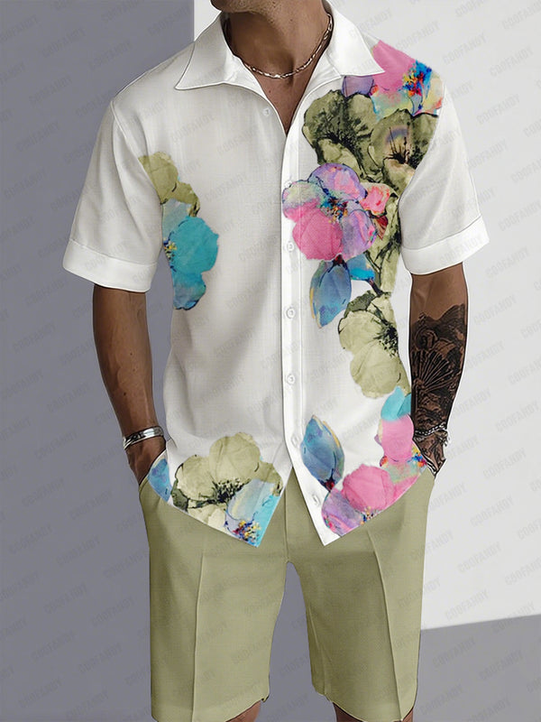 Leisure Time Printed Shirt Shorts Set