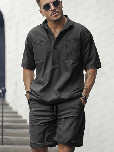Casual Utility Shirt Shorts Set