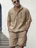 Casual Utility Shirt Shorts Set