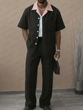 Casual Contrast Collar Shirt Pants Set