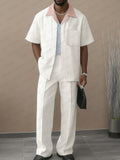 Casual Contrast Collar Shirt Pants Set