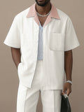 Casual Contrast Collar Shirt Pants Set