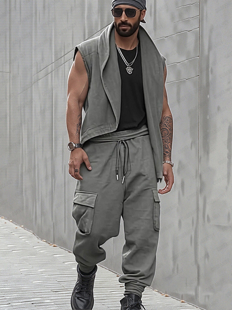 Unique Open Front Asymmetric Vest Pants Set