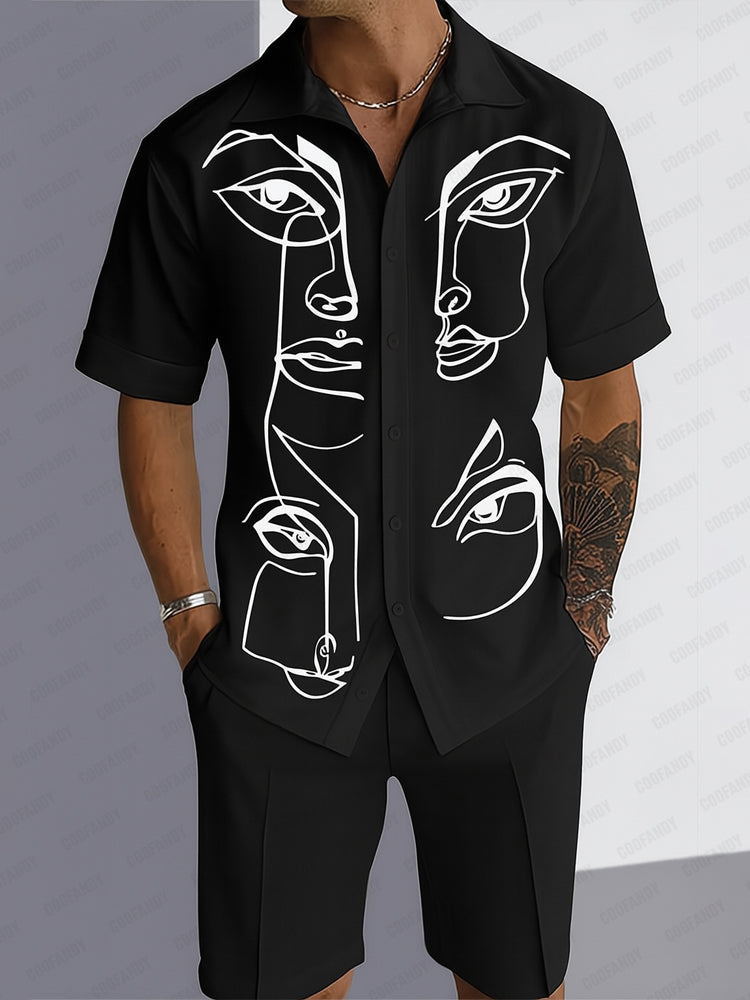 Leisure Artistic Print Shirt Shorts Set