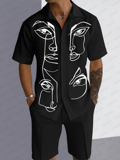 Leisure Artistic Print Shirt Shorts Set