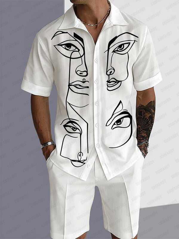 Leisure Artistic Print Shirt Shorts Set