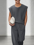 Urban Casual Shoulder Pad Tank Top Set