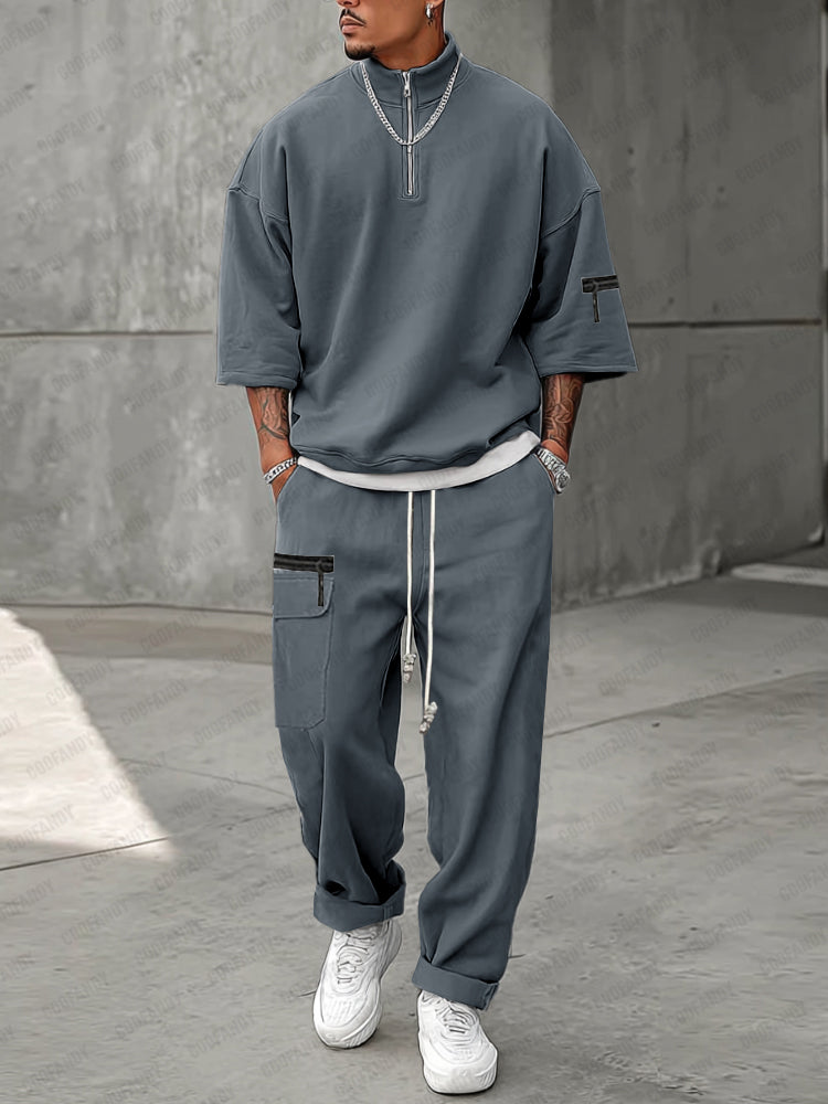 Athleisure Zipper Pullover Top Pants Set