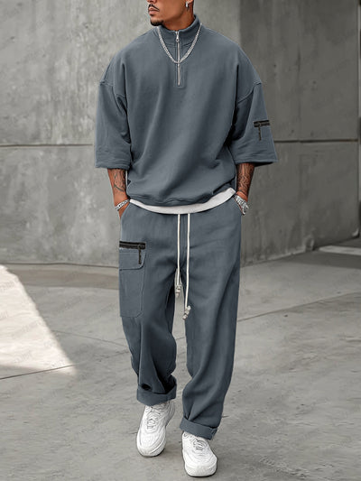 Athleisure Zipper Pullover Top Pants Set