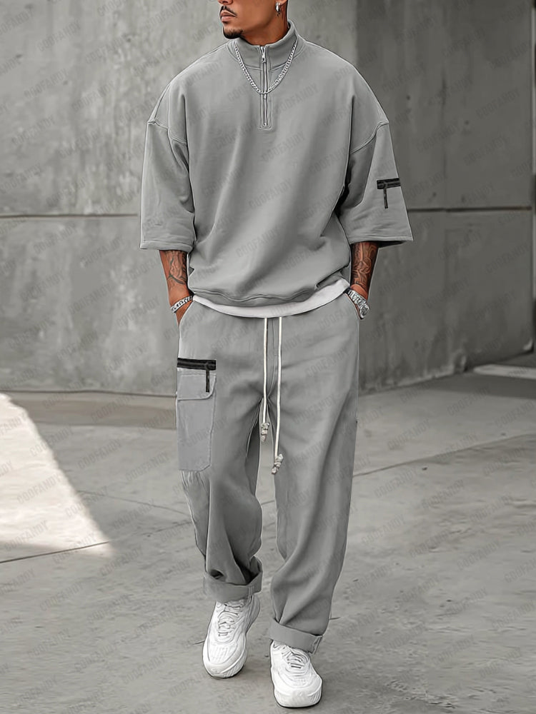 Athleisure Zipper Pullover Top Pants Set
