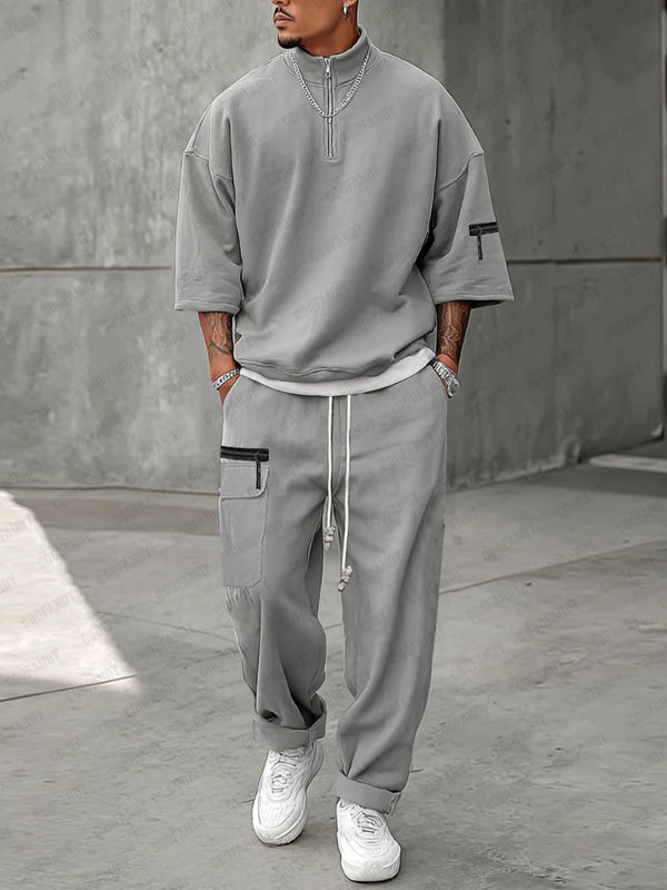 Athleisure Zipper Pullover Top Pants Set