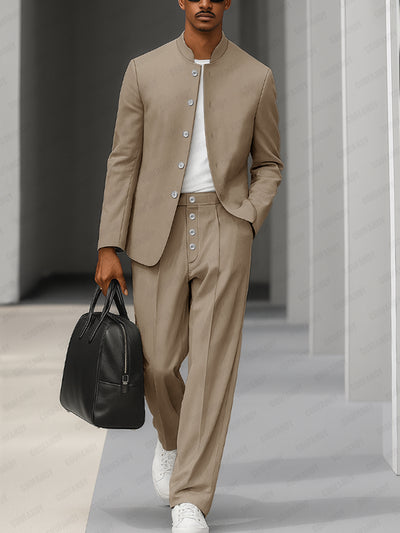 Elegant Stand Collar Blazer Pants Set
