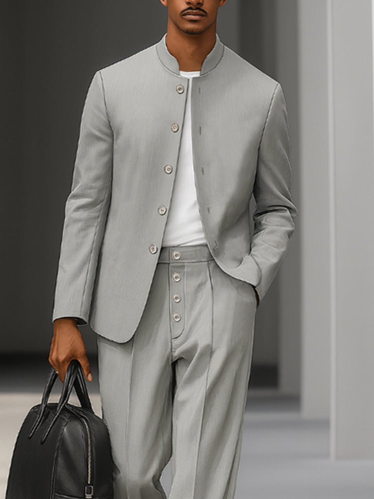Elegant Stand Collar Blazer Pants Set