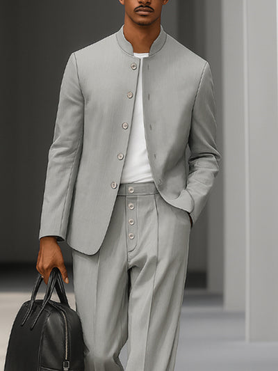 Elegant Stand Collar Blazer Pants Set