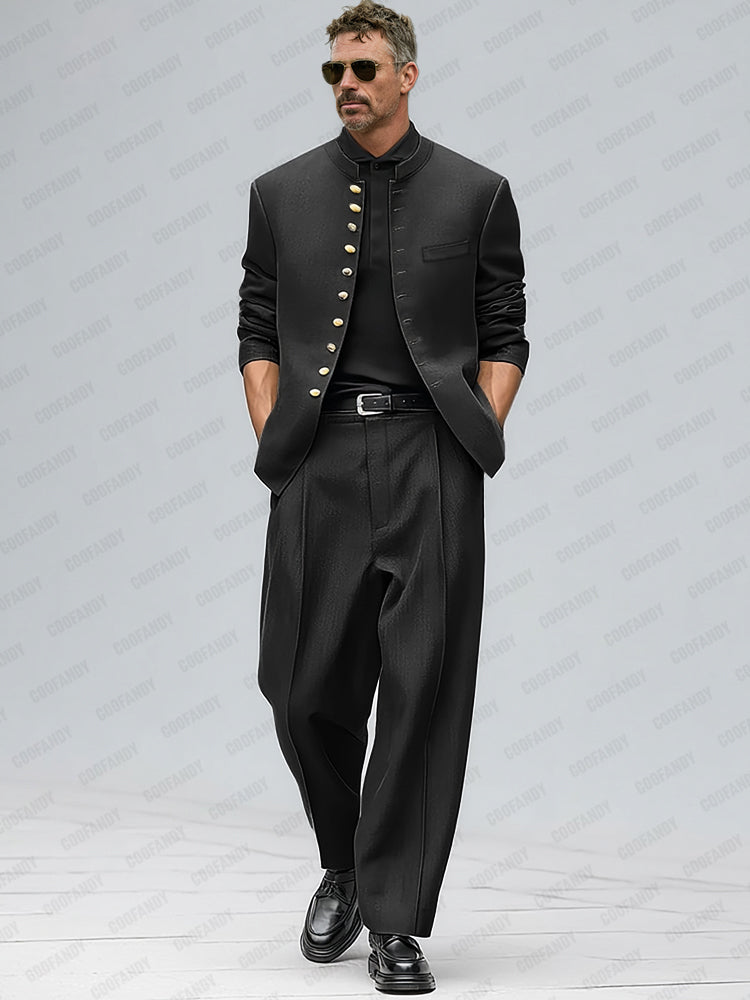 Urban Style Metallic Button Suit Set